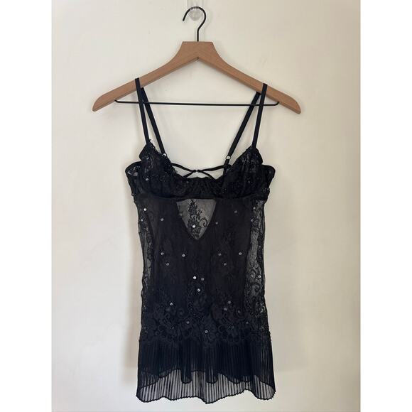 Victoria's Secret Vintage Black Lace Sheer Sequin Corset Camisole Lingerie - 36B - Picture 1 of 7